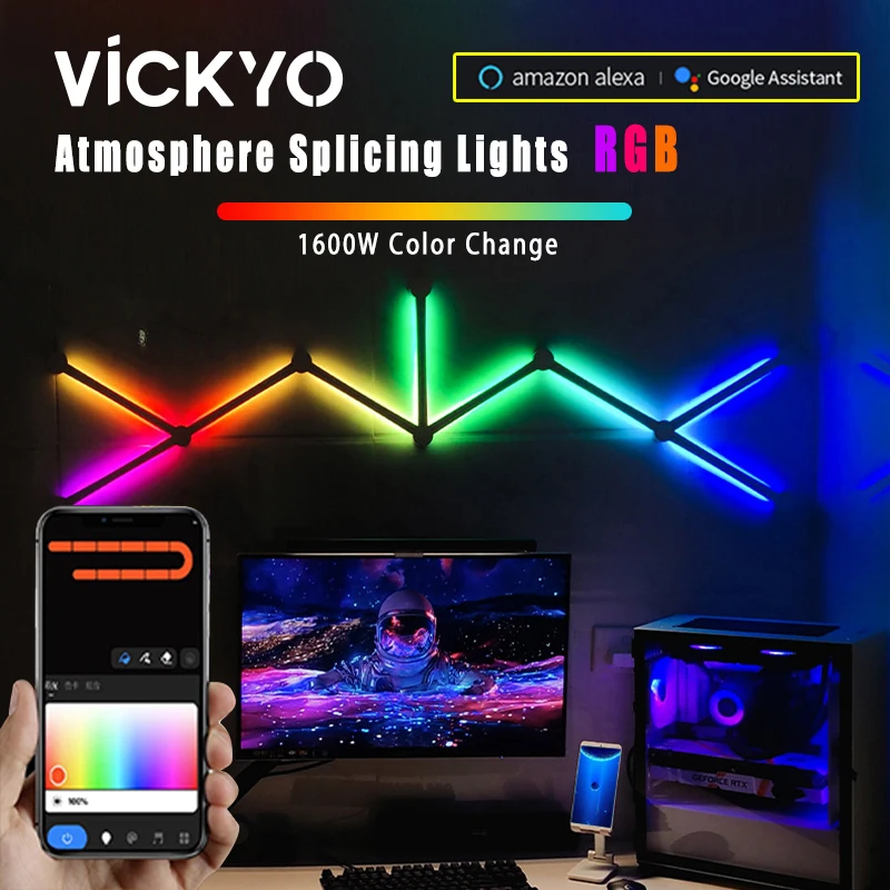 

Умный квантовый светодиодный светильник VICKYO TUYA APP RGB, неоновые вывески для комнаты, настенный светильник для спальни, игровой комнаты, украшение