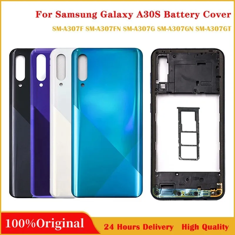 

For Samsung Galaxy A30s A307 A307F A307G Plastic Battery Back Cover Rear Door A30S Middle Frame Bezel Full Housing Case Replace