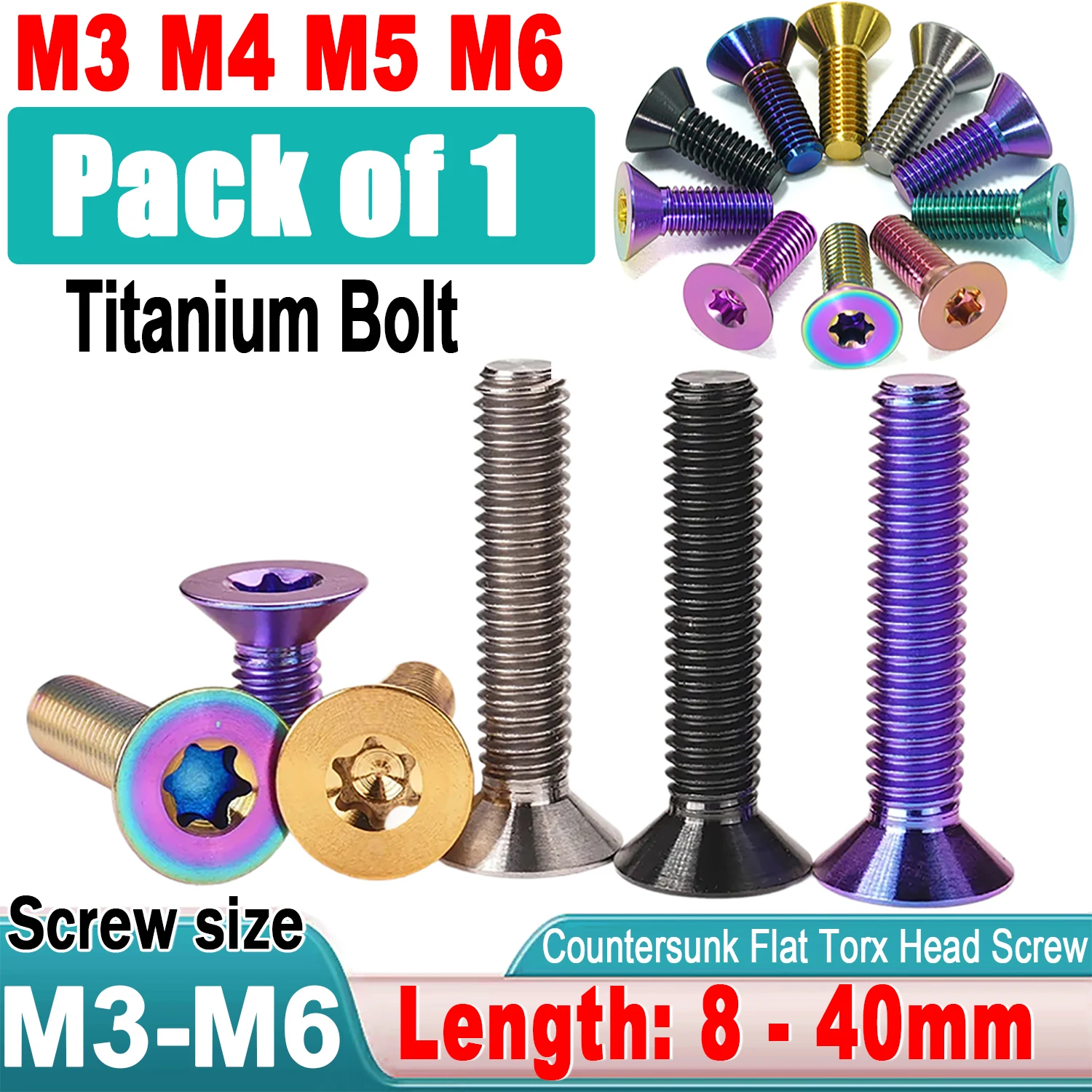 Фото 1 шт. титановый болт M3//M4/M5/M6x8 ~ 40 мм с плоской потайной головкой и шестигранной головкой для велосипедных аксессуаров DIY №1