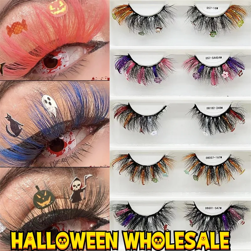 

Wholesale Halloween Lashes For Sale Especially Exaggerated colored glitter eyelash Sequins Christmas Lash with Santa/elk/bell