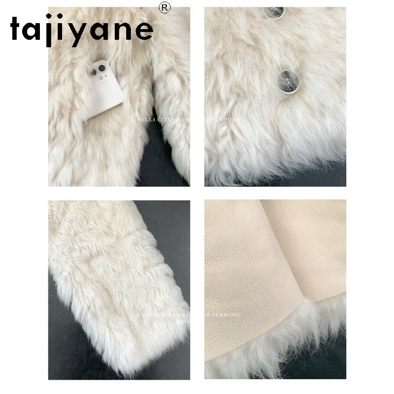 Фото Импортная шуба из тосканской овчины TAJIYANE, женская свободная куртка из натурального меха, зимнее пальто с V-образным вырезом, меховые топы и куртки, шуба №3