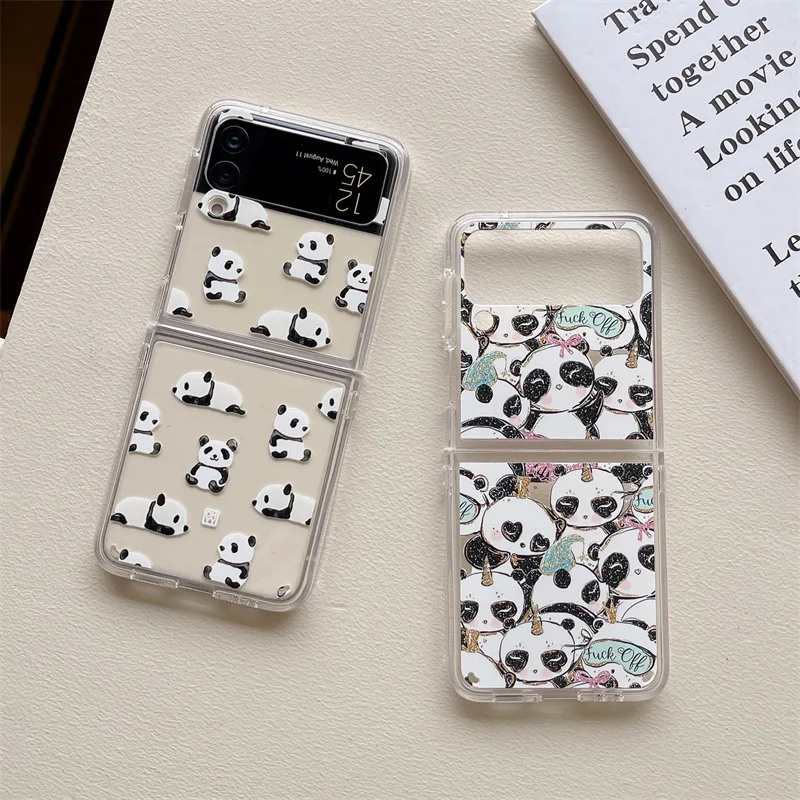 

Fun Colored Painting Cute Panda Phone Case for Samsung Galaxy Z Flip 3 Z Flip 4 Hard PC Back Cover for ZFlip3 ZFlip4 Case Shell