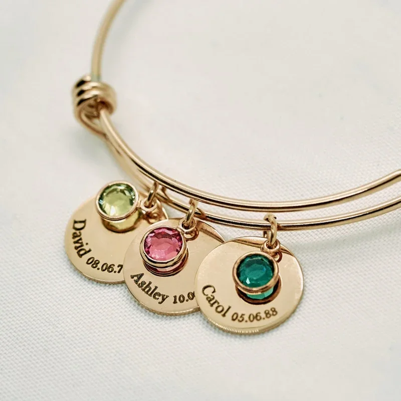 Браслеты из нержавеющей стали с гравировкой имени на заказ круглые браслеты