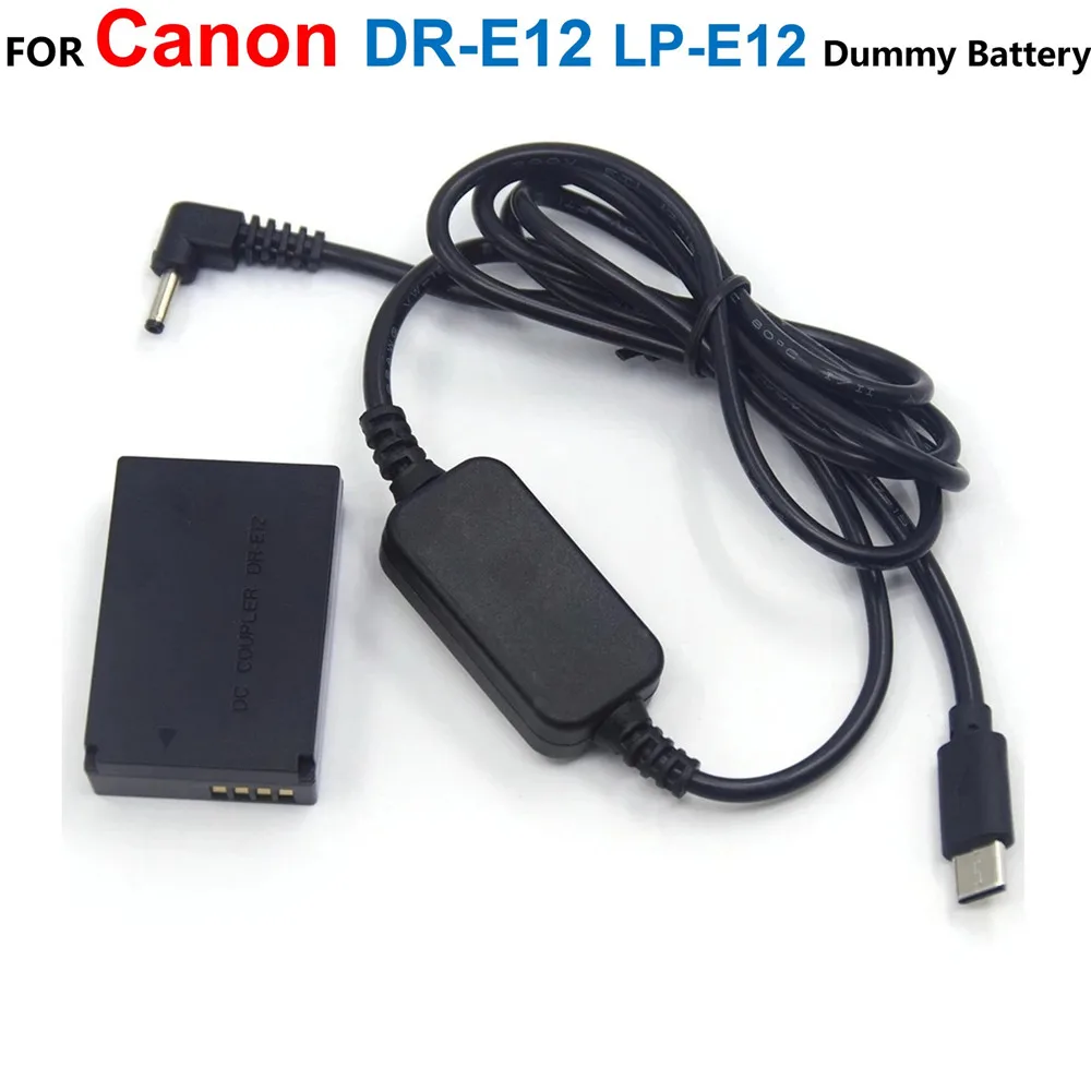 

DR-E12 DC Coupler LP-E12 Dummy Battery+ACK-E12 USB Type-C Power Bank Cable Adapter For Canon EOS M M2 M10 M50 M100 M200 Camera