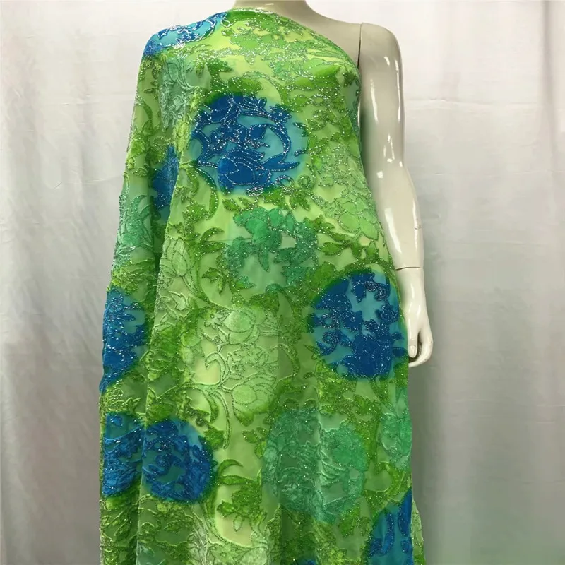 

5 ярдов, африканская бархатная кружевная ткань, Высококачественная вышивка, элегантная нигерийская гипюровая кружевная ткань с сетчатым кружевом, материал LXE070501