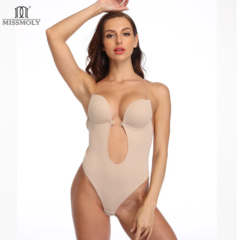 Women Plunging Deep V-Neck Body Shaper Strapless Backless Bodysuit Shapewear U Plunge Seamless Thong Full Bodysuits For Wedding