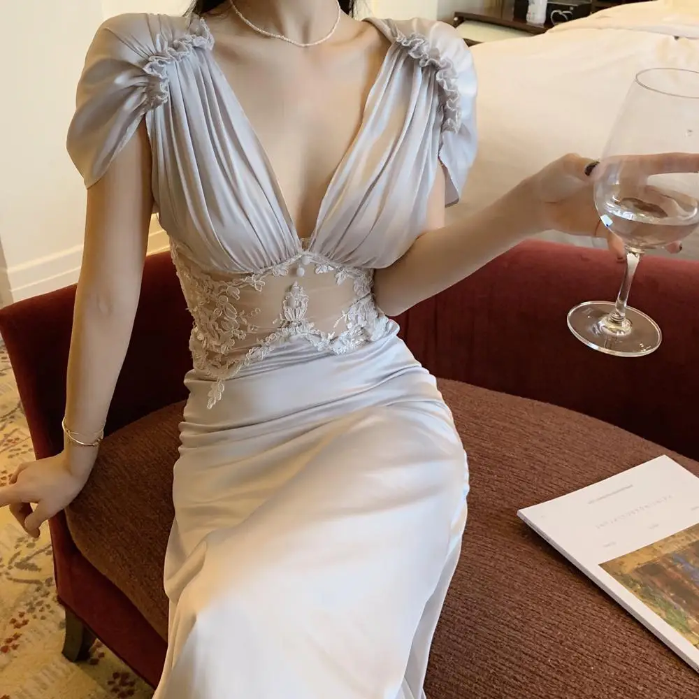 

Classic Pleated Dress sexy vintage women clothes party dress bandage Sheath Sexy & Club long dresses for women
