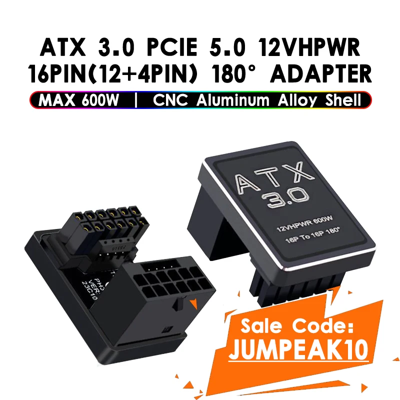 

Jumpeak ATX 3,0 PCIE 5,0 12vhpwr 16PIN 12 + 4PIN 180 градусов Кабельный адаптер для компьютера блок питания GPU видеокарта разъем питания