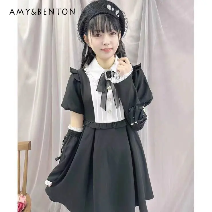 Japanese Rojita Mine Series Dress Women Popular Oversleeve Bow Cute Stitching Dress Female Lolita Sweet Summer Dress