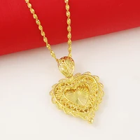 24k gold necklace pattern heart pendant color gold necklace for women wedding party jewelry gift
