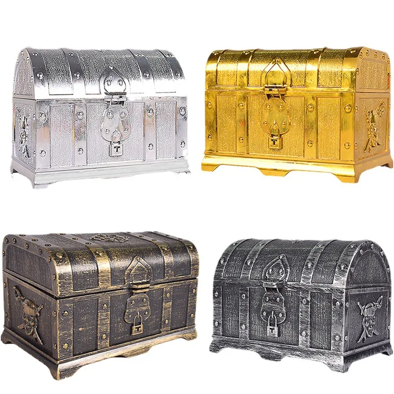 

Retro Wooden Box Desktop Ornament Treasure Chest Gem Vintage Jewelry Storage Box Keepsake Case Party Game Decoration