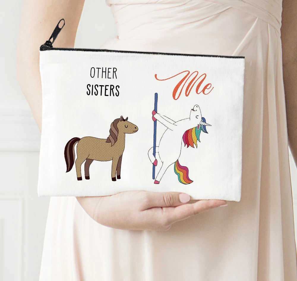 

Сумка для косметики Sister Me, Холщовая Сумка для хранения с принтом цветов, лошадей, забавная лошадь, косметички для невесты, подарок, модный пр...