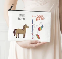 sister me makeup bag flowers horse printed canvas storage bag funny horse cosmetic bags for bride gift animal prints fashion
