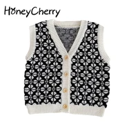 honeycherry 2022 autumn new baby knitted cardigan four leaf clover all match vest jacket baby sweater