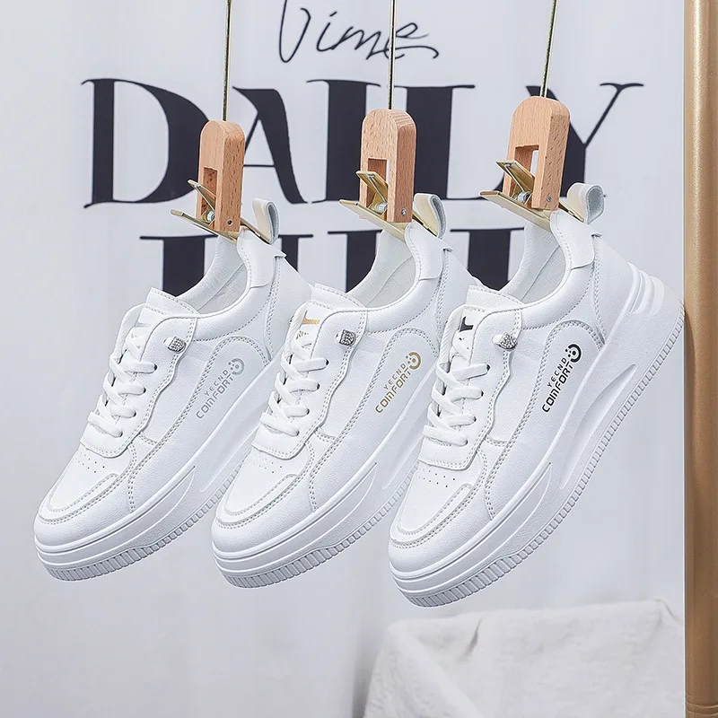 

Новинка 2022, Женская Базовая Белая обувь, женская Корейская версия, кожаная молодежная обувь для бега, повседневная обувь с вулканизированно...