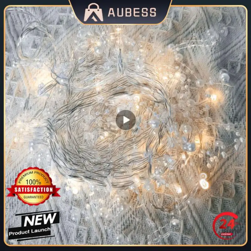 

Wedding Party Holiday Gifts Garland Chain Bead Branch String Light Copper Wire Led Pearl Beads String Lights Xmas Gifts 1/2m