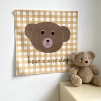 korean ins colorful grid wall hanging cloth cartoon cute bear atmosphere background layout home decor kawaii tapestry 4242cm