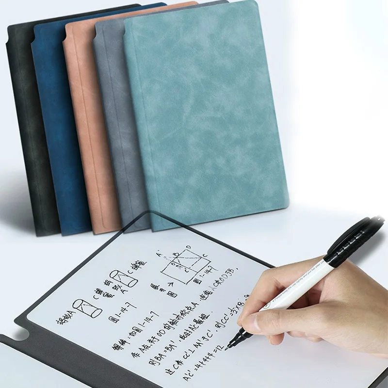 A5 Whiteboard Notebook Leather Memo Free Whiteboard Pen Erasing Cloth Reusable Weekly Planner Portable Stylish Office Rocketbook