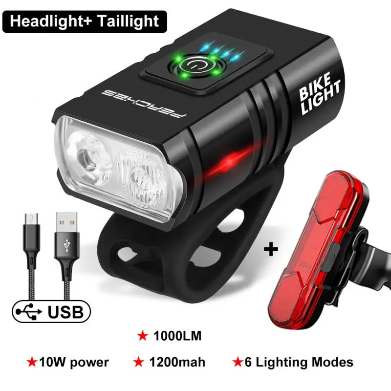 

Светодиодный велосипедный фонарь T6, передний и задний фонарь, 1000 лм, зарядка через USB, яркий свет для горного велосипеда, Аксессуары для велосипеда
