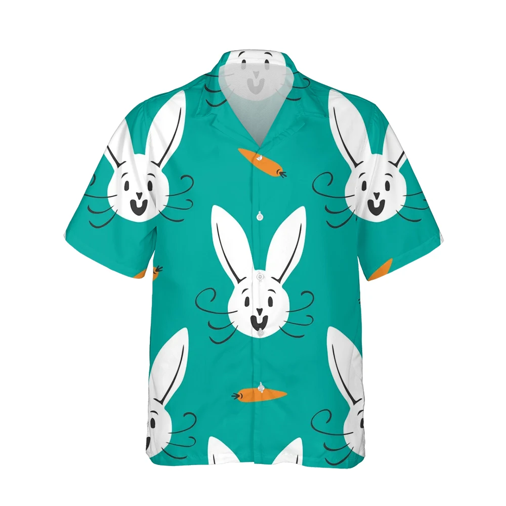 Jumeast 3d Cute Cartoon Trend Rabbits Printed Hawaiian Shirt Men Lovely Animal Short Sleeve Shirts Mens Fashion Loose Streetwear