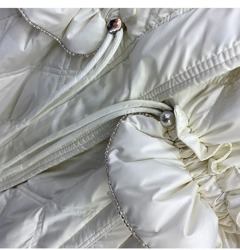 2022 Luxury Women's Winter Duck Down Overcoat with Large Fox Fur Hooded Windbreaker Outerwear for Lady Female Khaki Black Cream