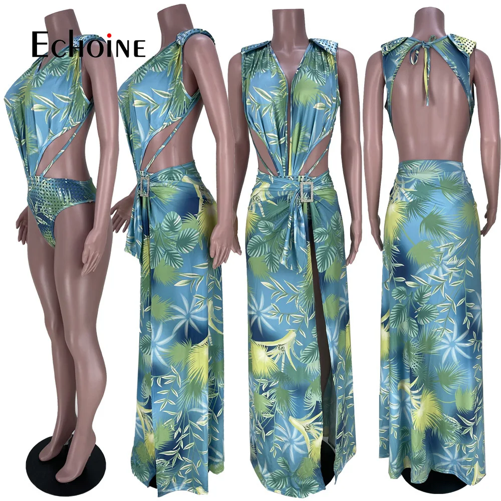 Женский элегантный комплект из двух предметов туника с открытой спиной Пляжное