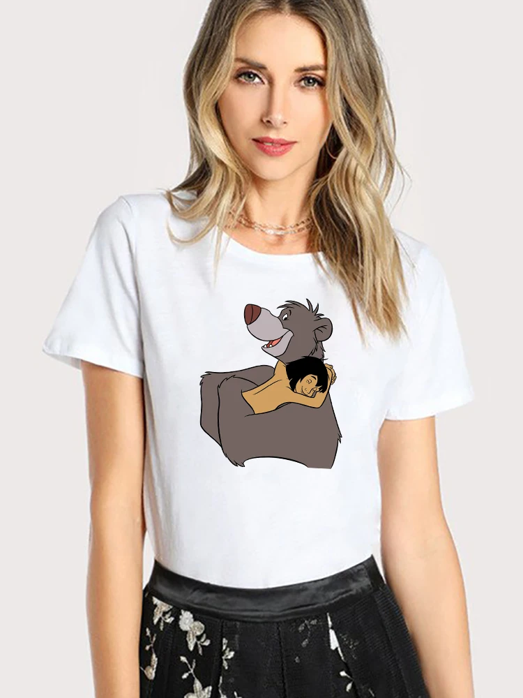 

The Jungle Book Series Disney Women Summer New T Shirt Comfy Baloo Bear Cartoon Print Female Tshirt White Exquisite Short Sleeve