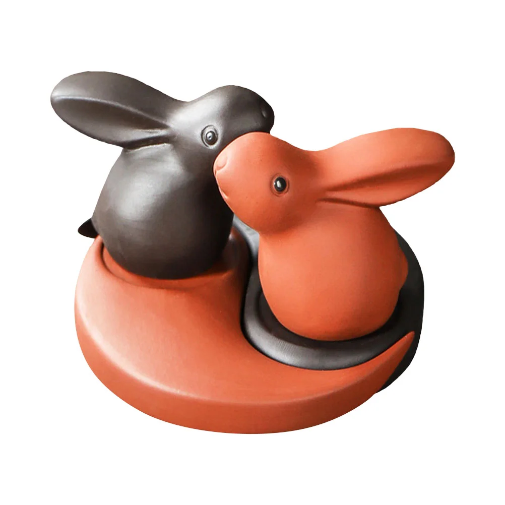 

1Set Tea Chinese Clay Fu Rabbit Ceramic Bunny Statue Tea Tray Decoration Fu Tea Figurine
