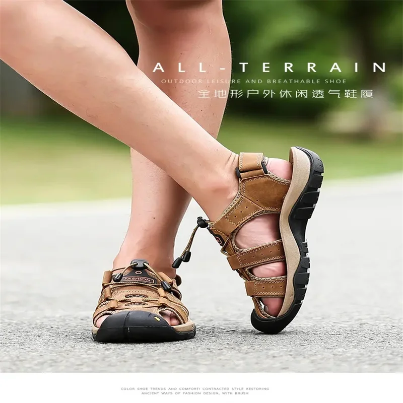 

Shoes For Men Low Sandals Sneakers Flip Flops Summer Outdoor Mountaineering Wading Genuine Leather Sandal For Men Plus Size38-48