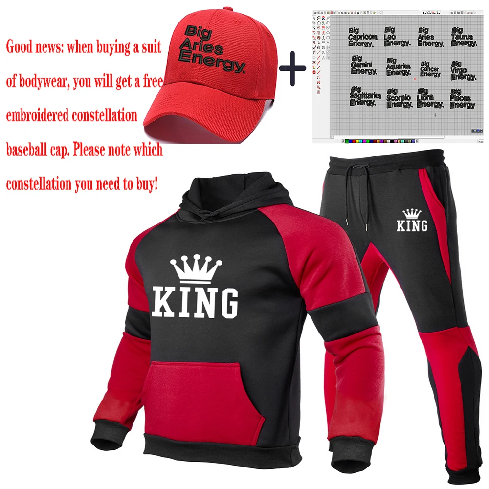 

3pcs/set King Hoodies Pants Cap New Hot Selling Men's Sportswear Suit Running Trousers Sports Sweater Hoodie Custom Printed LOGO