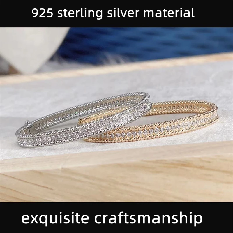 

Hot Selling Top Jewelry 925 Sterling Silver Zircon Edge Bead Bracelet Women's Fashion Brand Light Luxury Banquet Gifts