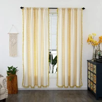 bohemian yellow geometric stripe printed curtain with tassel cotton linen curtain living room decoration hall curtains gazebo