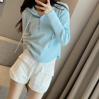 tb slim hooded sweater womens four bar striped slim long sleeved pullover design pure desire style short top