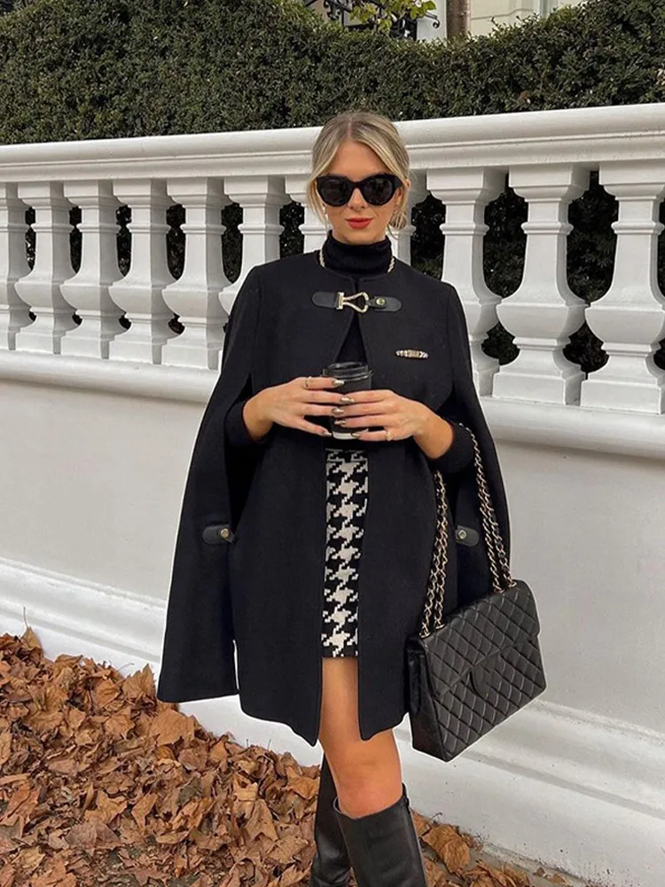 Элегантный плащ на пуговицах с круглым вырезом шерстяное пальто женское модное