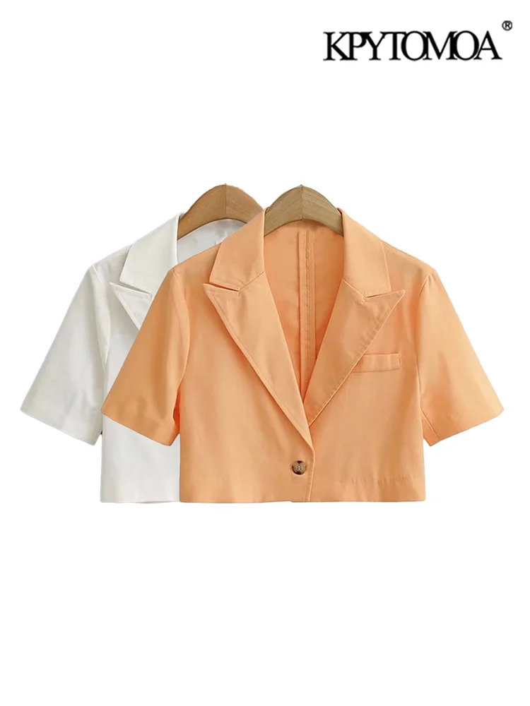 

KPYTOMOA женский Модный укороченный льняной Блейзер, пальто, винтажная женская верхняя одежда с коротким рукавом и пуговицами спереди, шикарны...