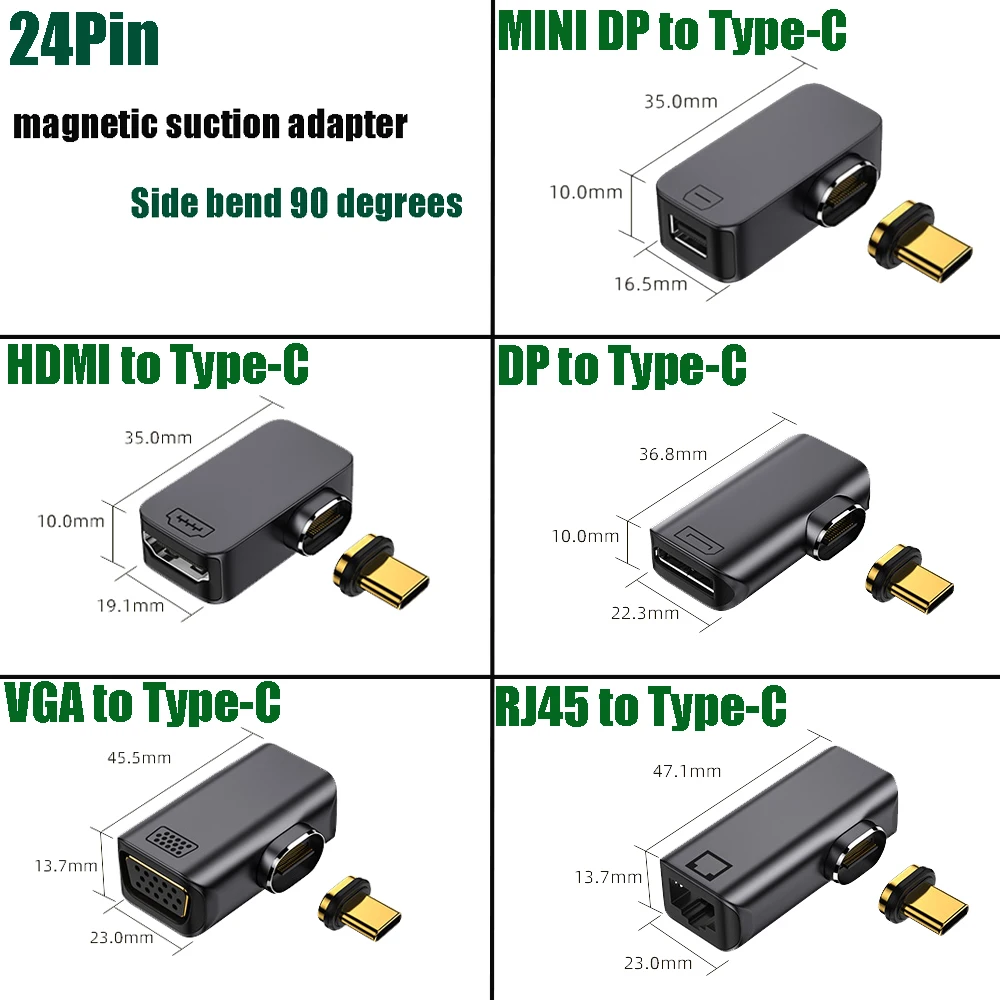 1 шт. адаптер с магнитным всасыванием типа C на Minidp/hdmi/vga/dp/rj45 4K 60 Гц