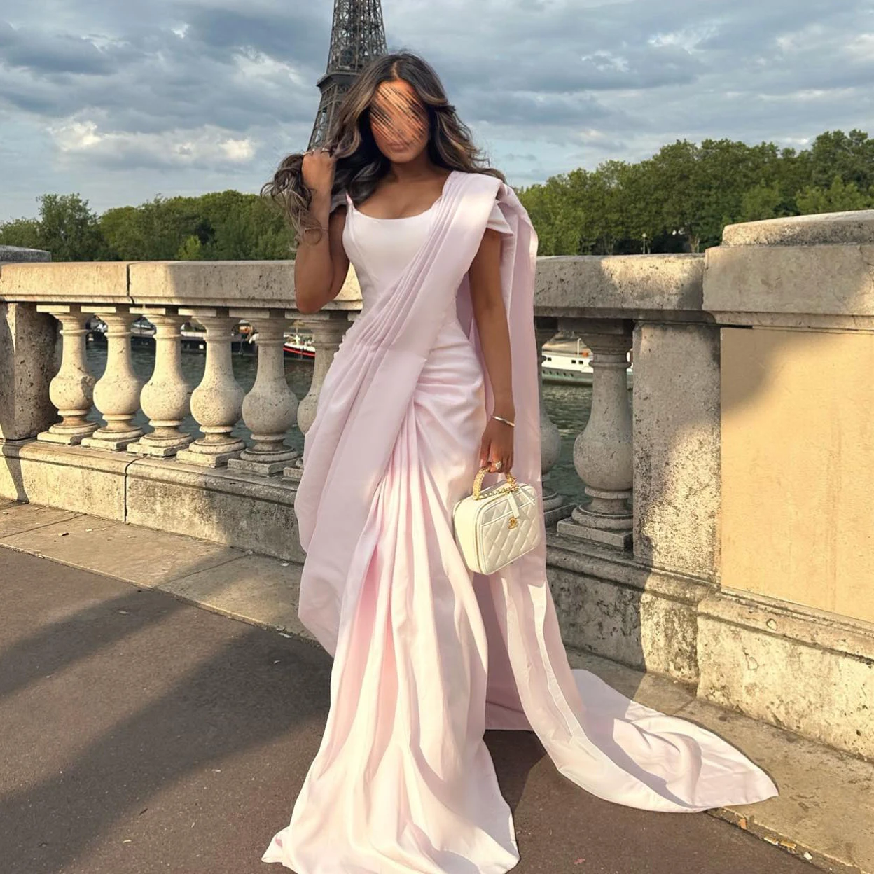 

GIOIO O-Neck Luxury Formal Evening Dresses Pleat Sheath Sleeveless فساتين سهرة Floor Length Elegant Prom Growns Party Women