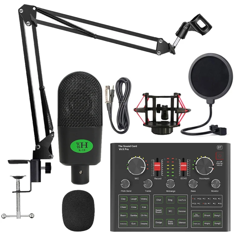 

K18 Condenser Microphone Set With V9X PRO Live Sound Card, For Computer Karaoke Studio Recording