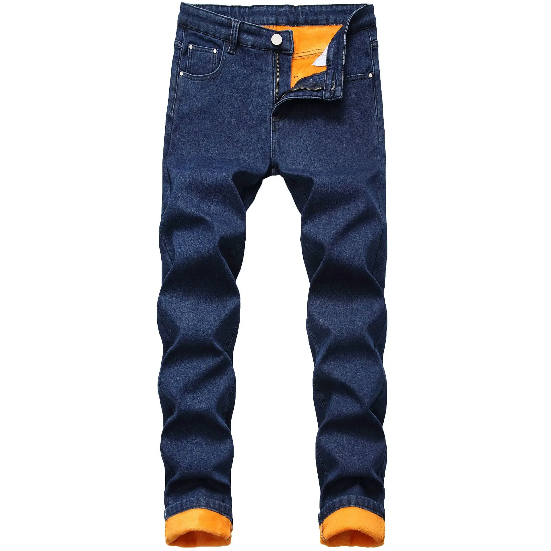 Winter Warm Jeans Men 2022 New Fashion Thicken Fleece Stretch Straight Denim Trousers High Quality Casual Pants Black