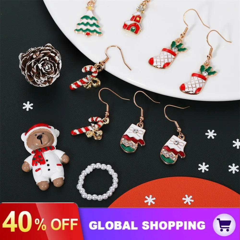 

Christmas Series Drip Oil Santa Elk Bell Earrings Christmas Tree Gloves Earrings Earrings for Women Jewelry Stud Earrings