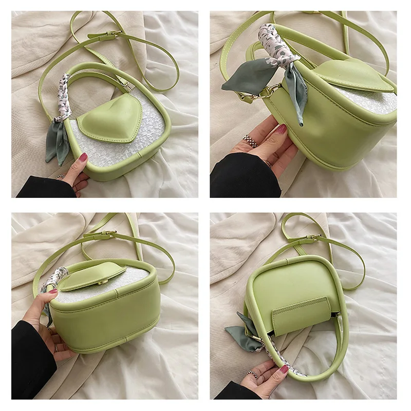 Love Women's Bag 2022 Trend Vintage PU Crossbody Shoulder Bag Small Heart Luxury Designer Handbag Female Green Tote Shoppers Bag