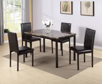 5 Piece Metal Dining Set with Faux Marble Top - Black, Cutlery, Dining Table 4 Chairs for Dining Room,