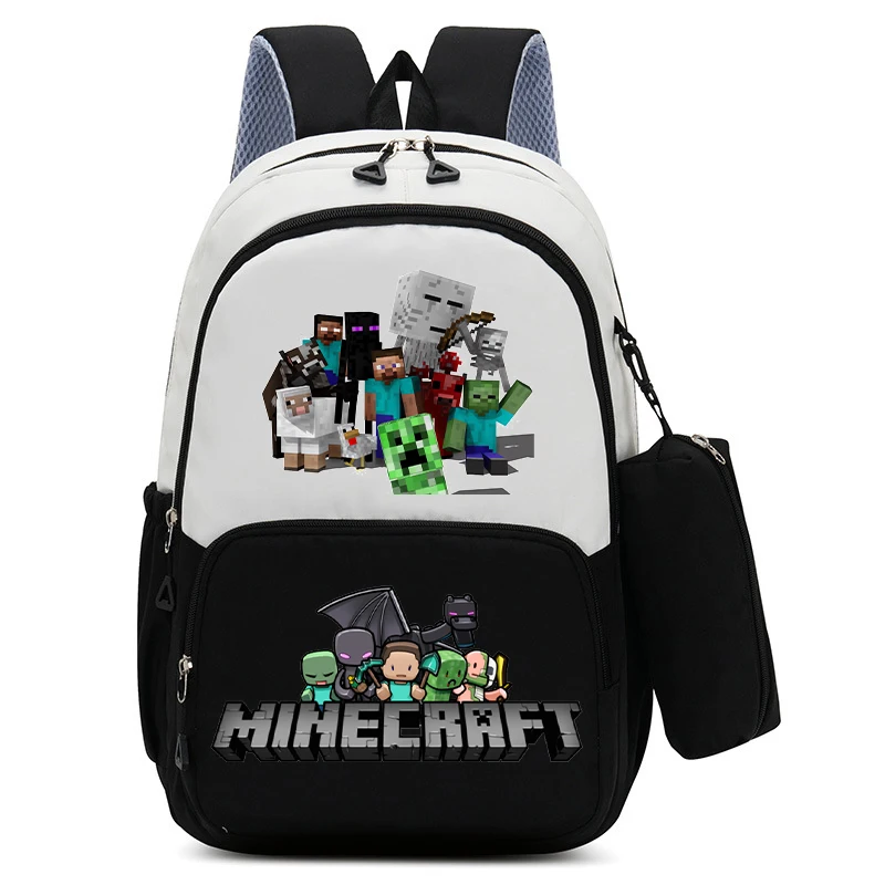 Фото Рюкзак с принтом на тему игры, набор пеналов, школьный рюкзак Minecrafted большой вместимости, пенал для ручек, 2 шт., модные канцелярские принадлежности, школьные принадлежности №3