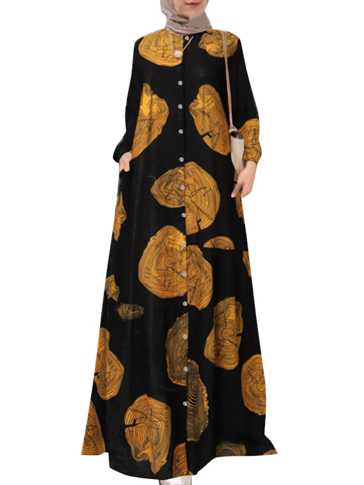 

8 Color Floral Printed Abaya Long Dress with Pockets In 5XL Plus Size for Women's Casual Wear During Ramadan and Eid Robe