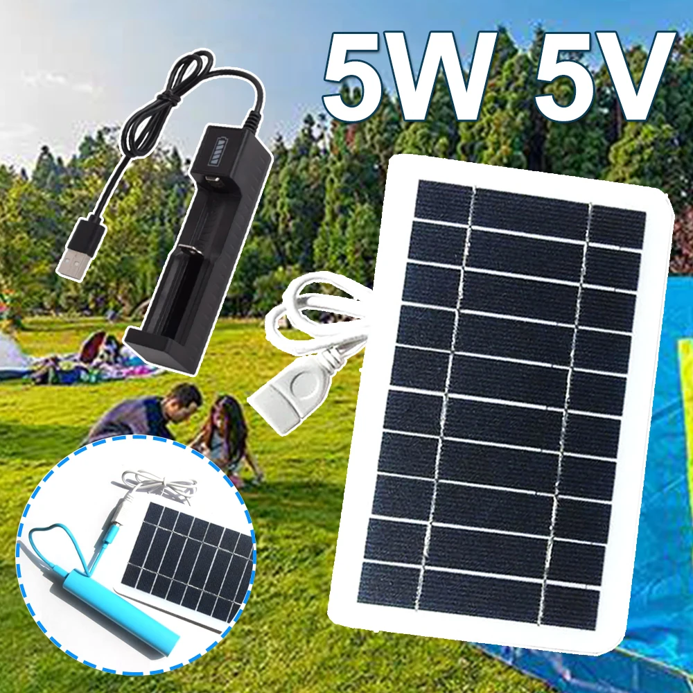 

Outdoor Portable Solar Charger 5W Solar Panels 5V USB for Camping Travel Battery Cell Charger Waterproof Mobile Power Supply