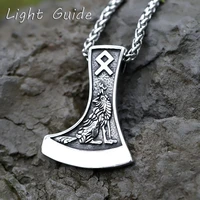 2022 new mens 316l stainless steel viking celtic wolf raven axe pendant necklace scandinavian jewelry gift free shipping