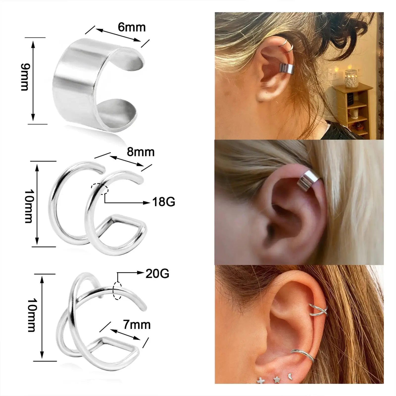 2-6 шт. модные милые серьги-манжеты из нержавеющей стали