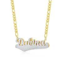 nokmit double layer stainless steel custom nameplate necklace 3d customized name necklaces personalized name necklace for women