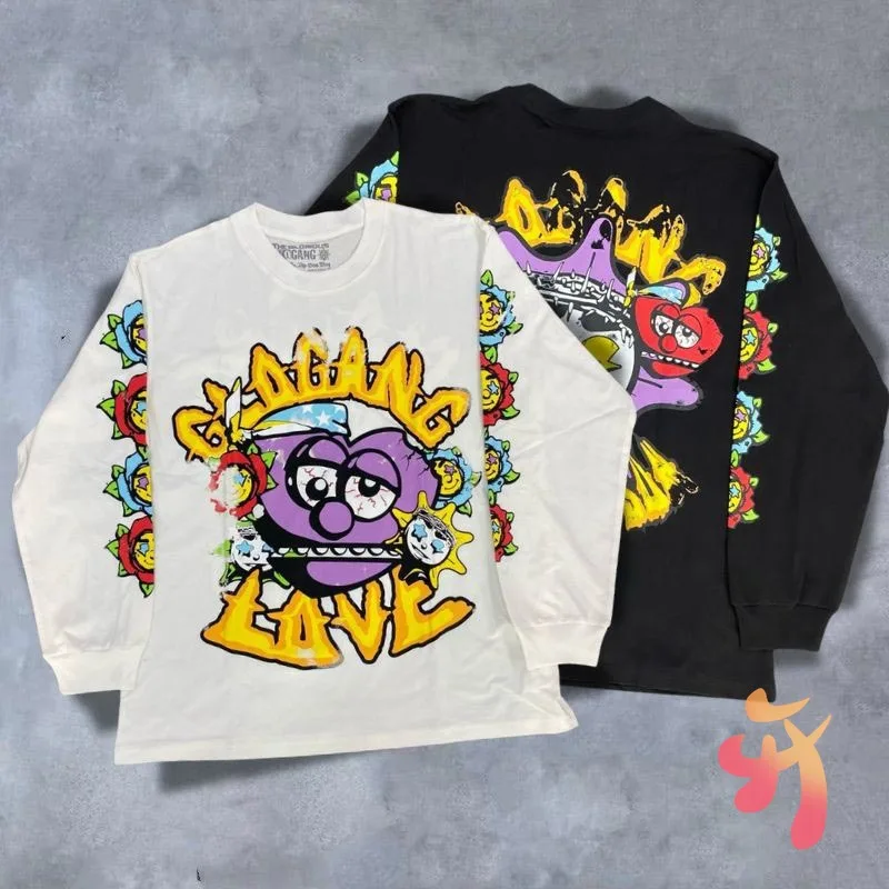 Высококачественные хлопковые футболки Glo Gang черные белые Мультяшные потертые