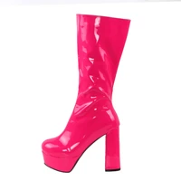 fashion womens mid boots sexy platform thick high heel ladies shoes zipper patent leather color party nightclub woman boots